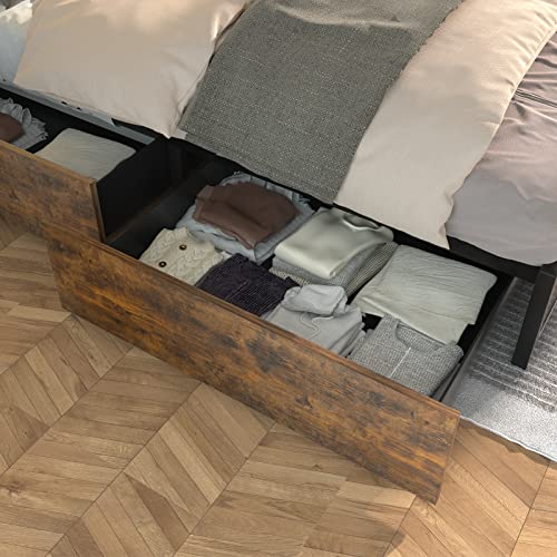 Full Size Metal Bed Frame with Storage Drawers, Rustic Brown X322