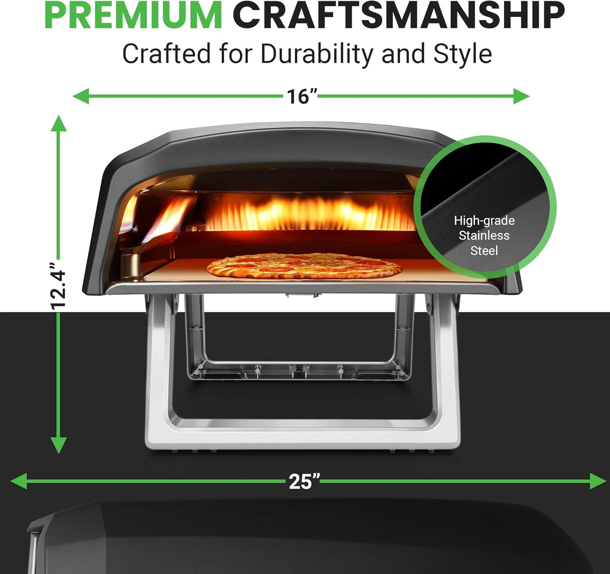 Portable Outdoor Gas Pizza Oven with Foldable Feet, Adjustable Heat Control Dial, Burner, Stone & Regulator Hose, 25.24'' x 16.14'' x 12.40'' K62022