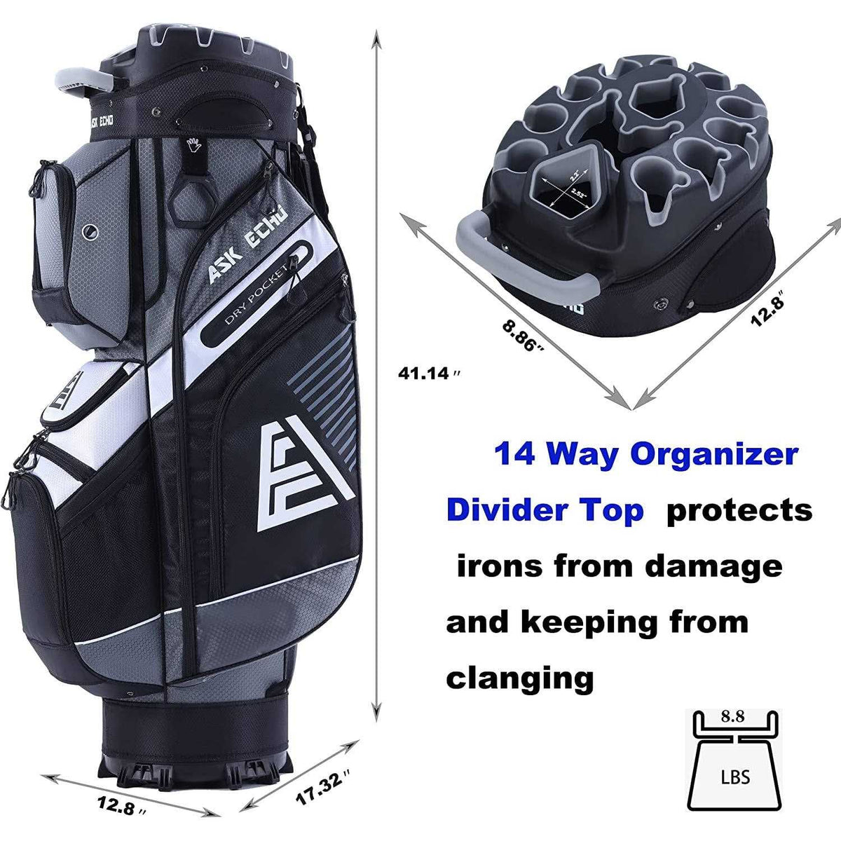 14 Way Organizer Golf Cart Bag with Rain Cover D6268