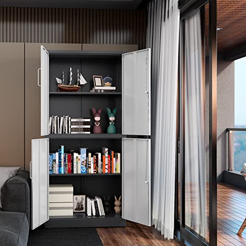 Black 72" Tall Steel Lockable Storage Cabinet with 2 Doors and 5 Adjustable Shelves A64123