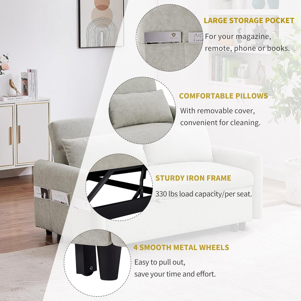 Beige Sleeper Sofa with Pull Out Bed T26423