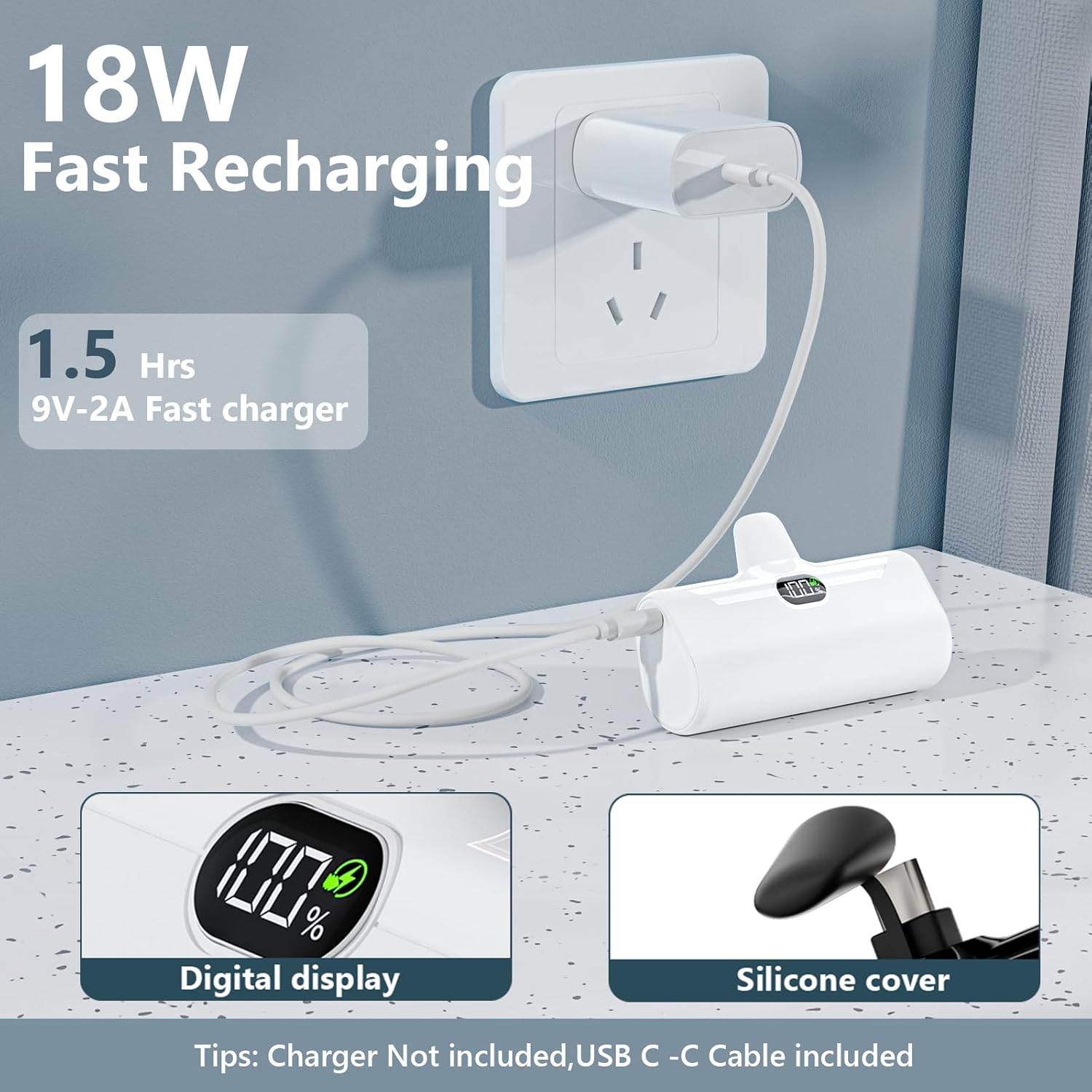 5000mAh 20W PD USB C Fast Charging Battery Pack with LCD Display X832