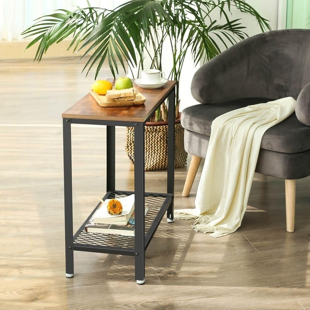 Industrial Rustic Brown Side Table with Mesh Shelf D832799