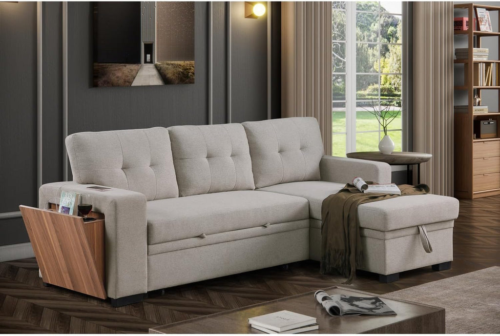 Light Gray Polyester Fabric L-Shaped Sleeper Sectional Sofa Bed E597