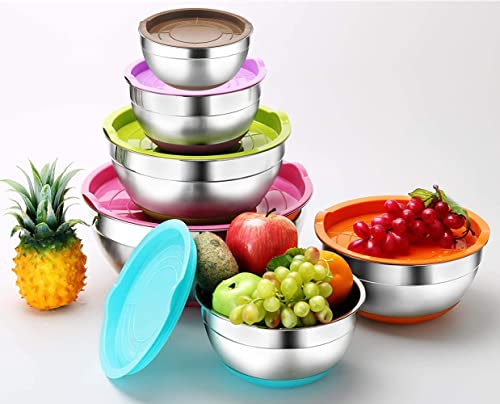 6 Piece Stainless Steel Mixing Bowls with Airtight Lids P383