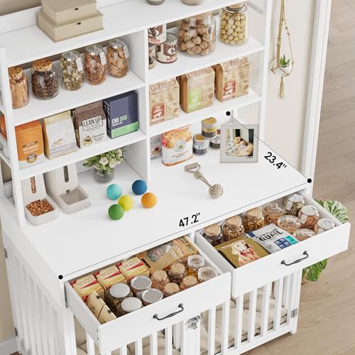 Black Wood & Metal Large Dog Crate Furniture with 4-Tier Shelves and 2 Storage Drawers T626099