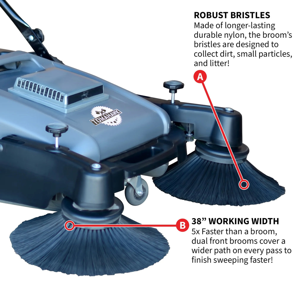 38" Walk Behind Push Sweeper with Triple Power Side Brooms I136773