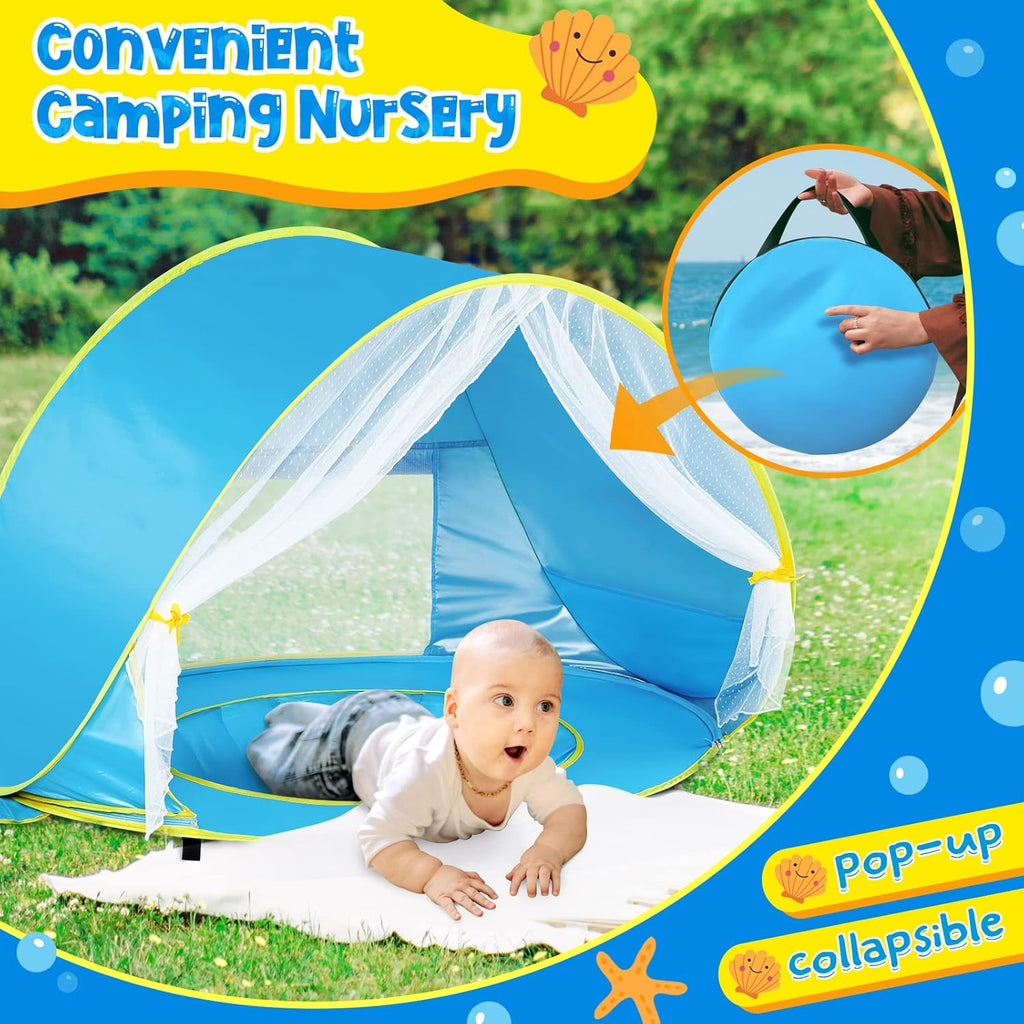 Baby Beach Tent Sun Shelter UPF50+ Pop Up Shade Pool (Front Mesh Blue) G118573