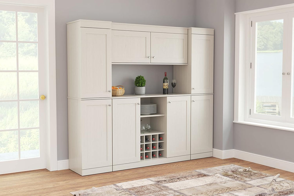 4-Piece Buffet Storage System with 2 Tall/Slim Cabinets, Washed Oak G9794
