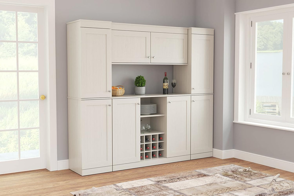 4-Piece Buffet Storage System with 2 Tall/Slim Cabinets, Washed Oak G9794
