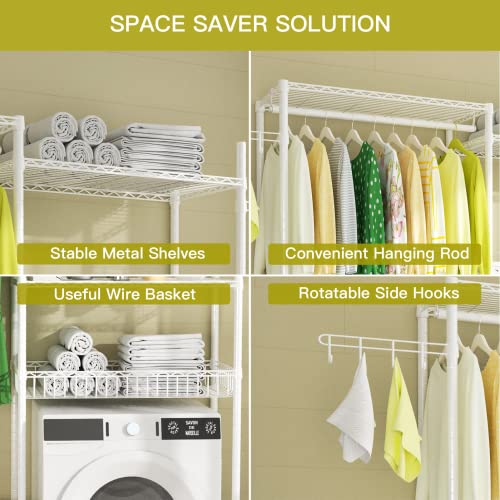 3 Tier Adjustable Height Storage Shelf with Wire Basket and 2 Hooks F236172