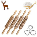 4Pack Christmas Wooden 3D Rolling Pins Embossed L591