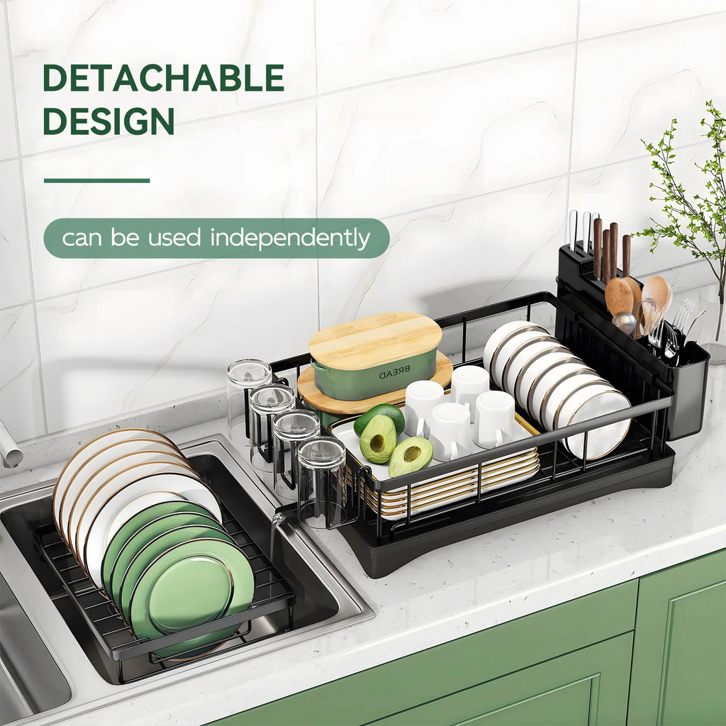2 Tier Stainless Steel Dish Drying Rack with Drain Board U243