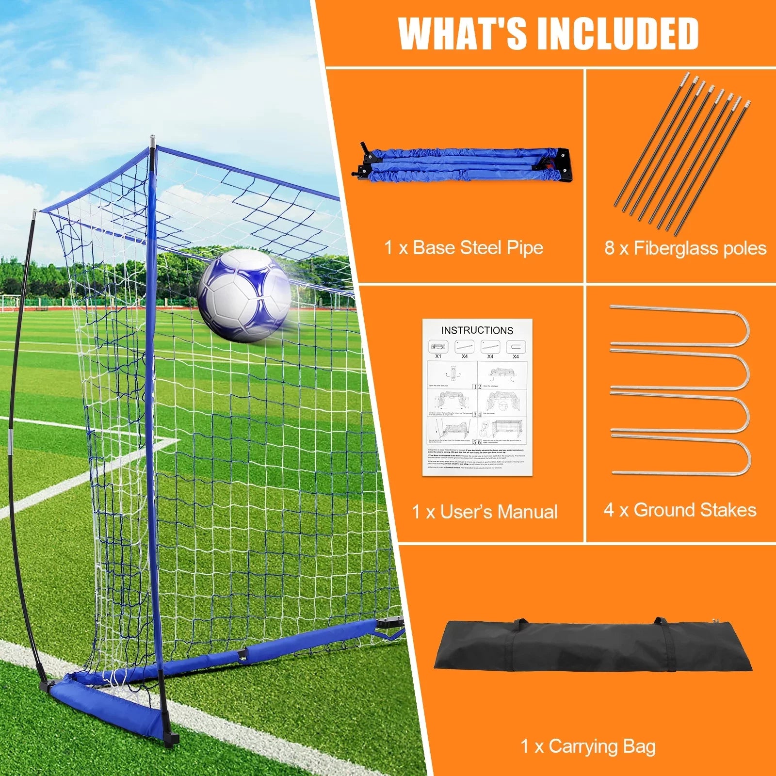 Blue 12 ft x 6 ft Portable Soccer Goal M372258