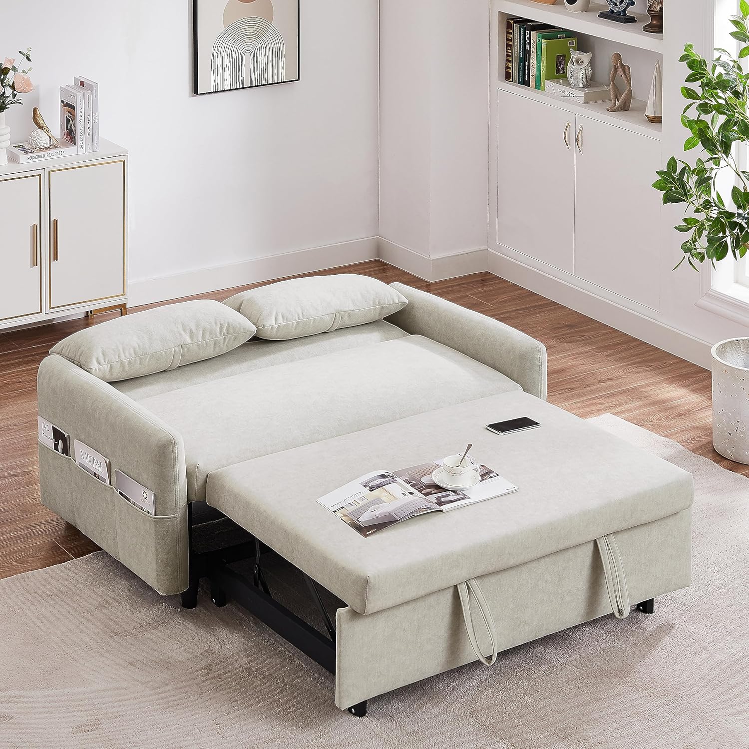 Beige Sleeper Sofa with Pull Out Bed T26423