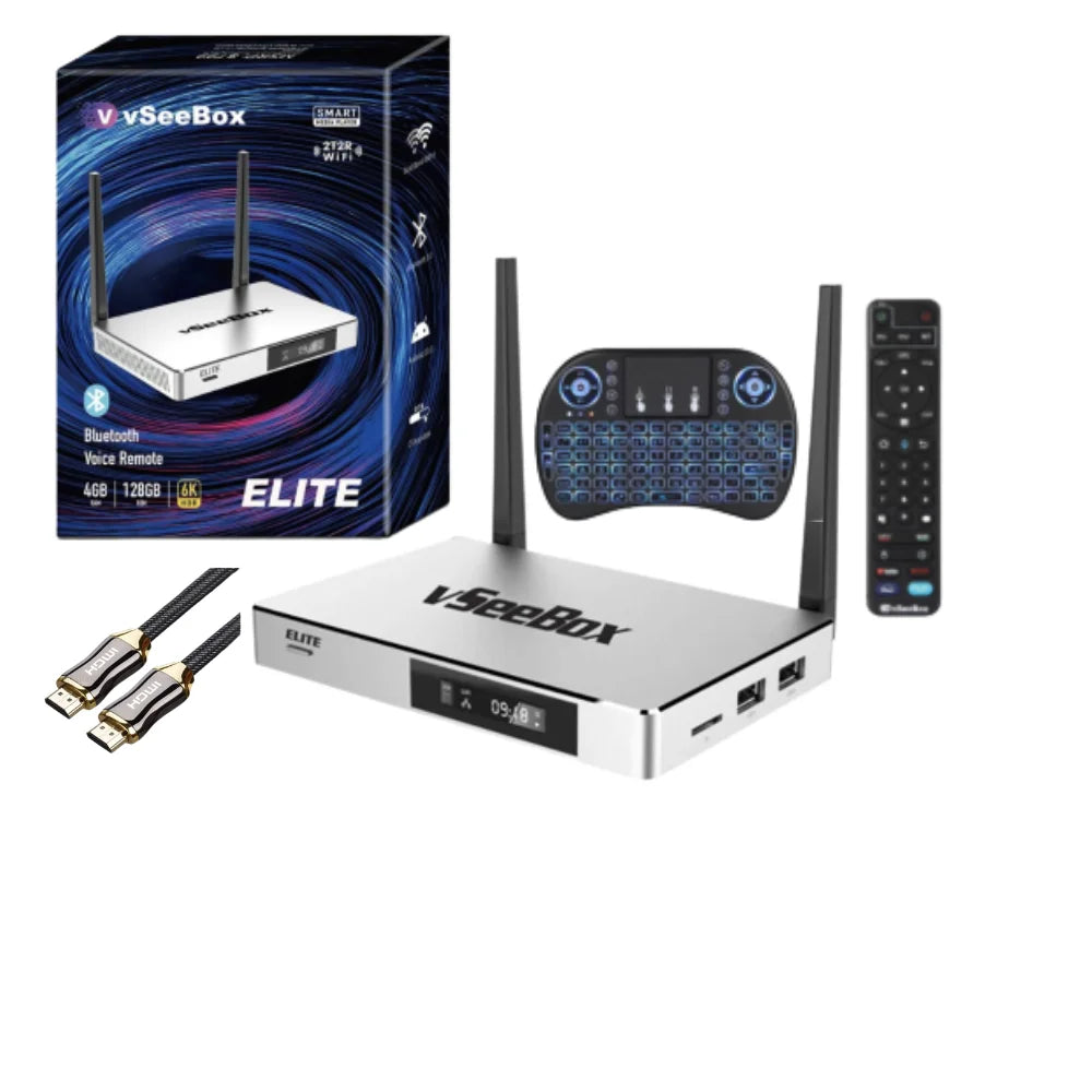Smart Android TV Box with Voice Remote Control, Backlit Mini Keyboard and 8K HDMI Cable (4G RAM+ 128G ROM) K2533