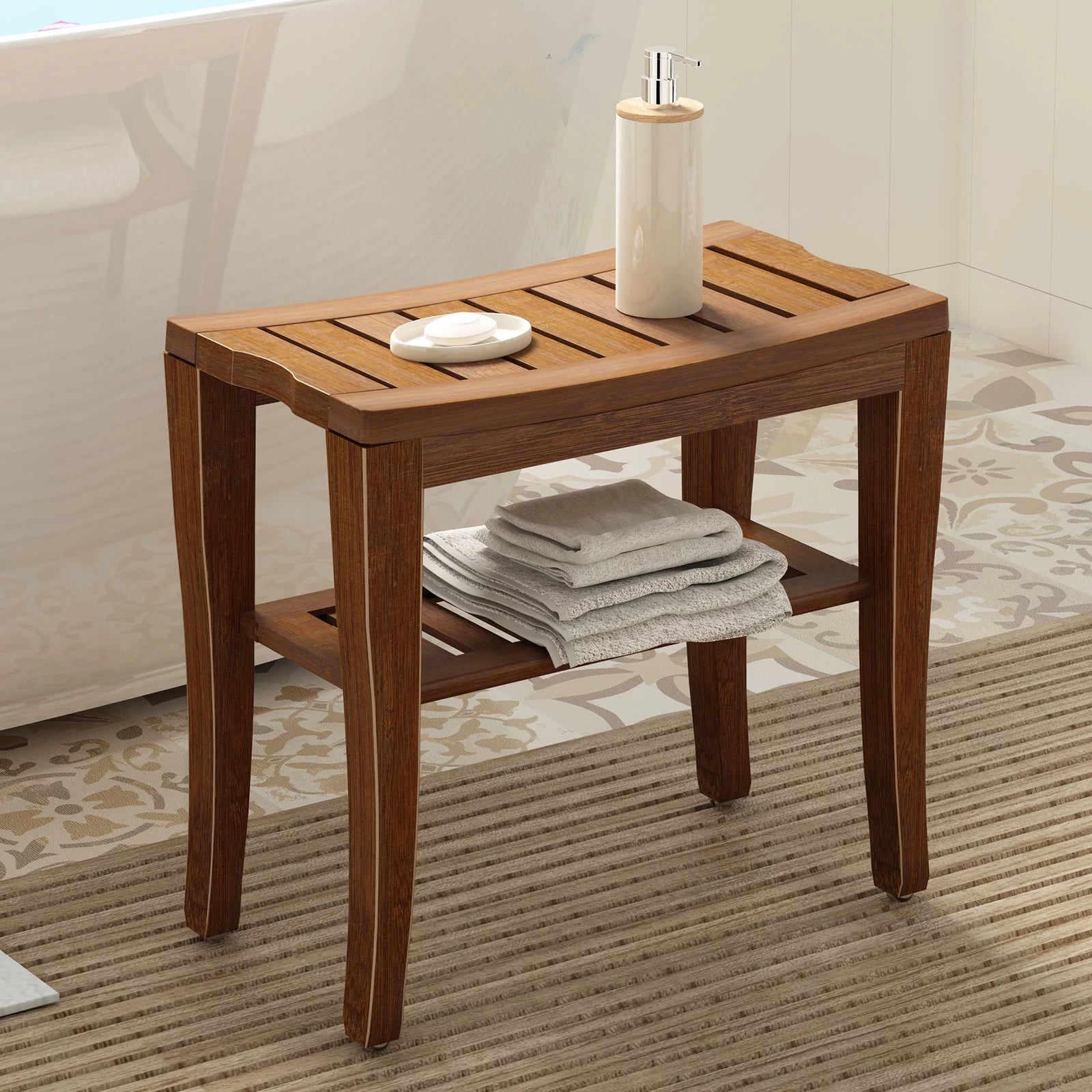 Coffee Bamboo Bathroom Bench P558098