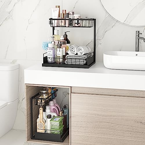 2-Pack Height Adjustable 2-Tier Pull Out Under Sink Organizer A7098