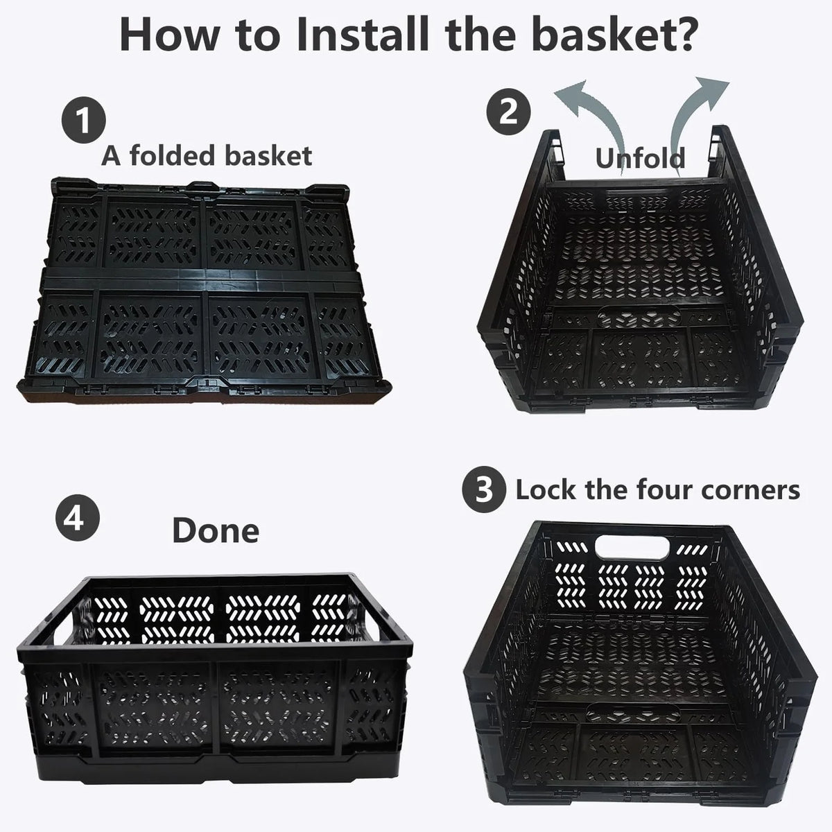 4-Pack Plastic Foldable Storage Crates, 20L, Black K2072