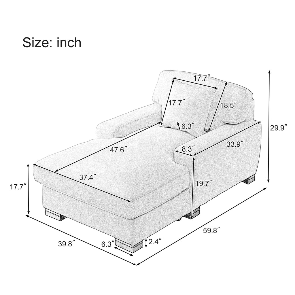 Gray Velvet Oversized Chaise Lounger Sleeper Sofa V3419