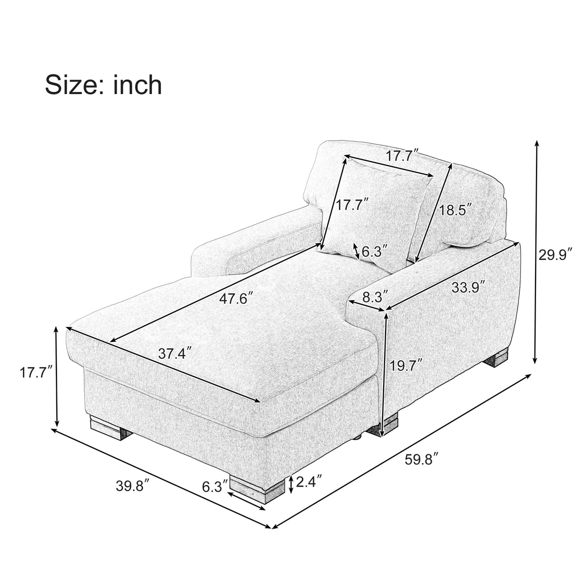 Gray Velvet Oversized Chaise Lounger Sleeper Sofa V3419