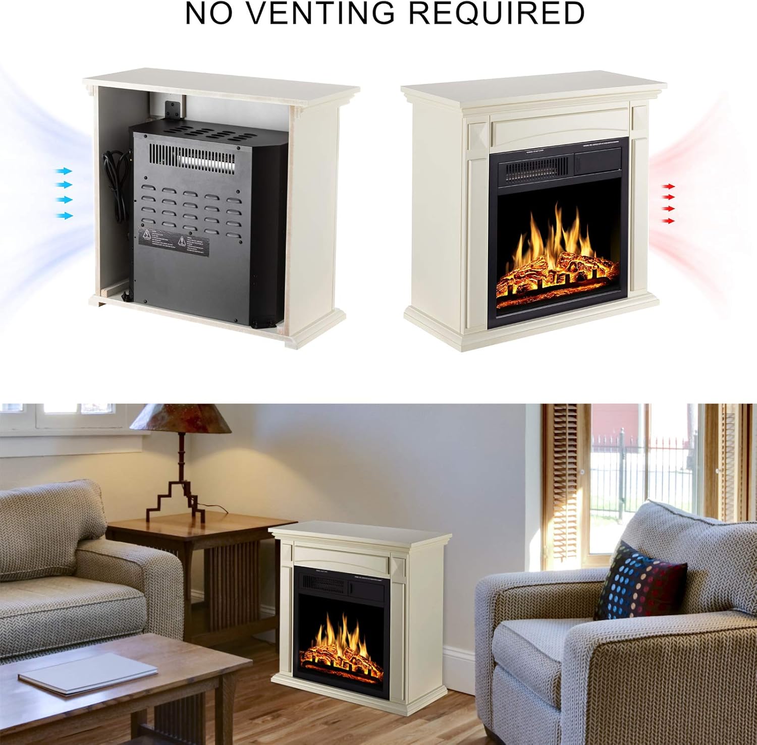 26’’ Electric Fireplace Heater with Remote Control, White I999498