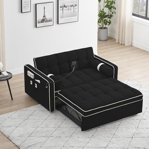Beige Convertible Sleeper Sofa with Pullout Bed D57629