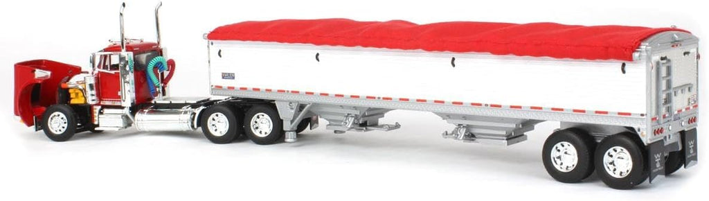 Red Peterbilt 379 Day Cab with White Wilson Pacesetter Grain Trailer E583