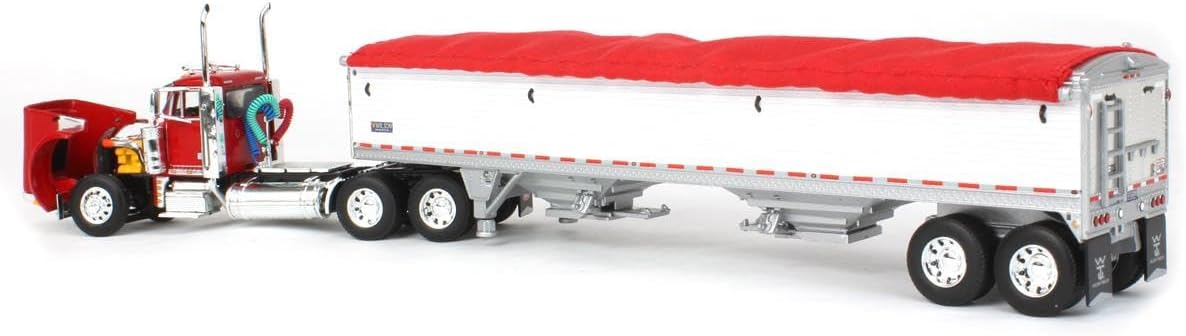 Red Peterbilt 379 Day Cab with White Wilson Pacesetter Grain Trailer E583