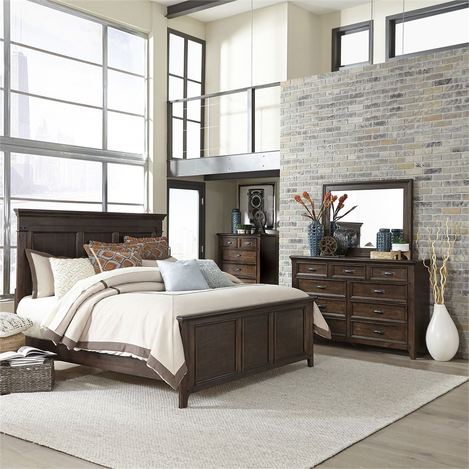 Queen Panel Bed and 9 Drawer Dresser G18072