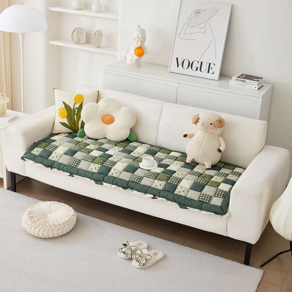 Green 28"x59" Cotton Quilted Sofa Cover P825302