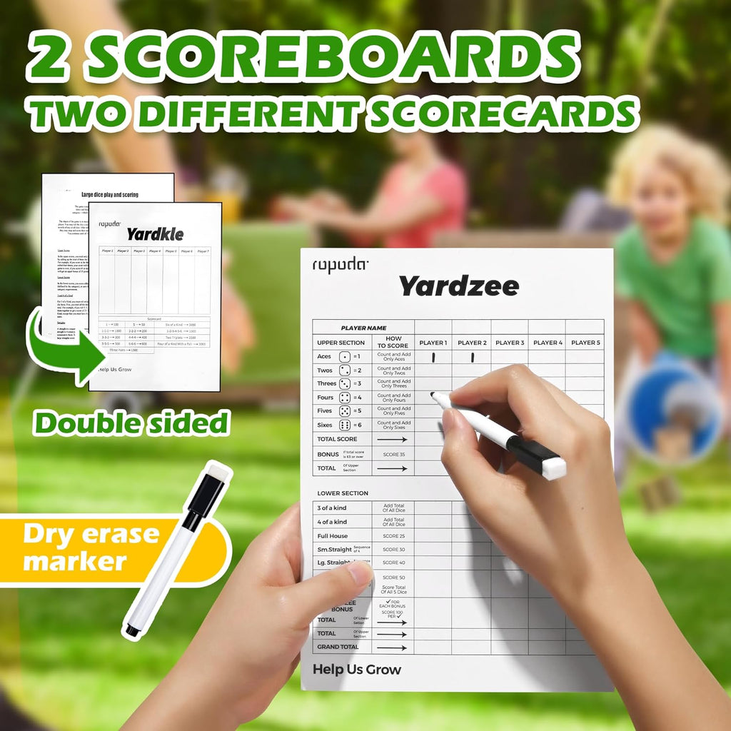 3.5" Wooden Yard Dice Set includes 6 Dice, Collapsible Bucket, Score Cards & Dry Erase Marker H263