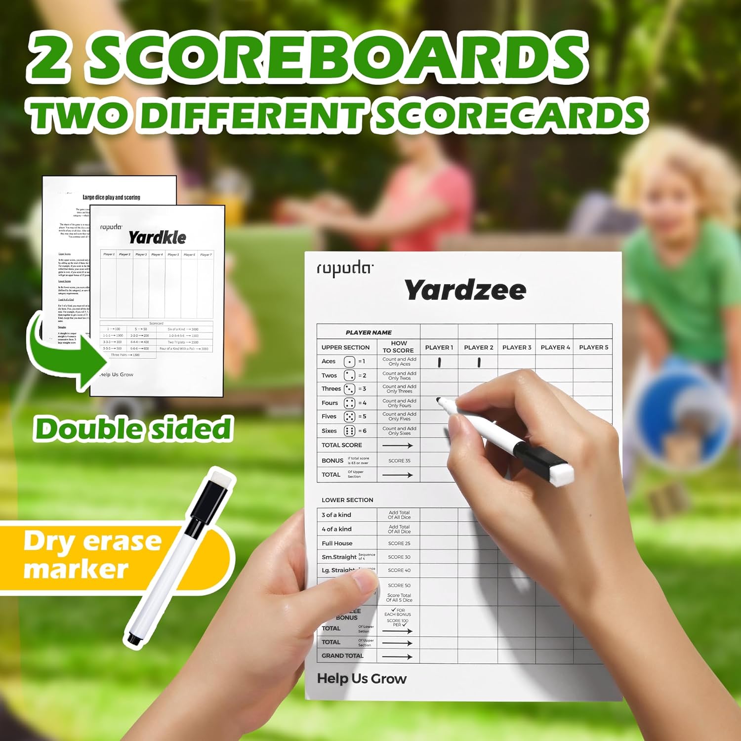 3.5" Wooden Yard Dice Set includes 6 Dice, Collapsible Bucket, Score Cards & Dry Erase Marker H263