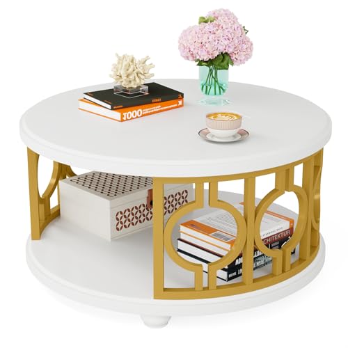 2-Tier Round Coffee Table with Storage Shelf M446542