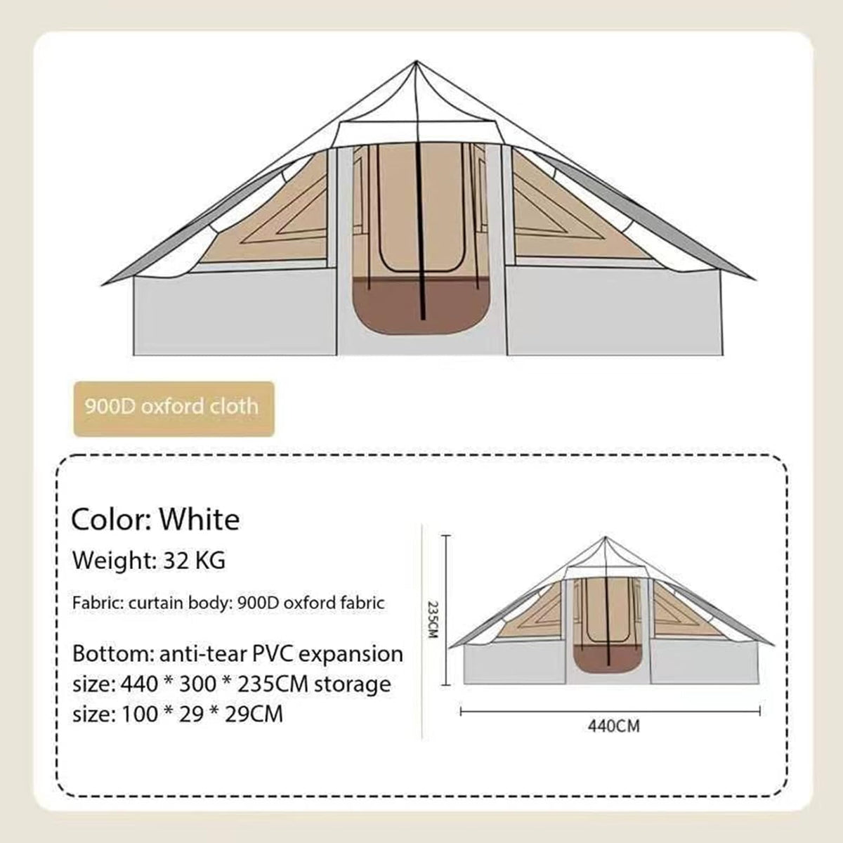 Khaki Double Door Camping Tent Y225304