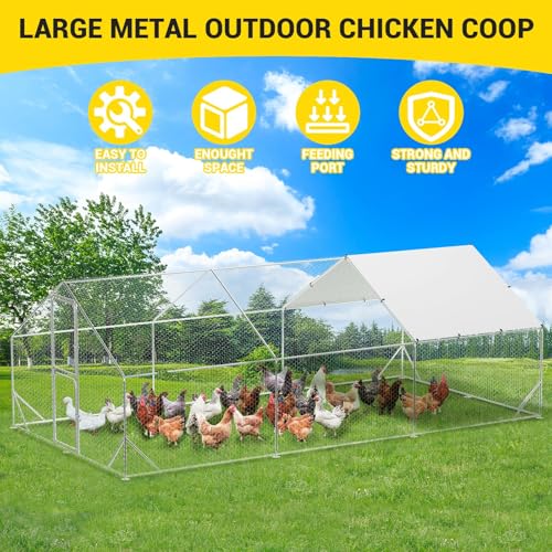 Large Metal Chicken Coop with Waterproof Cover 9.8 x 13.1 x 6.6ft H280