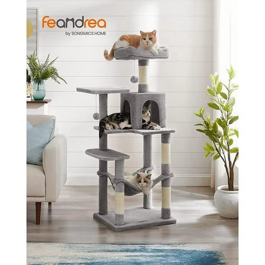 Light Gray Cat Tree with Scratching Posts Hammock B54979
