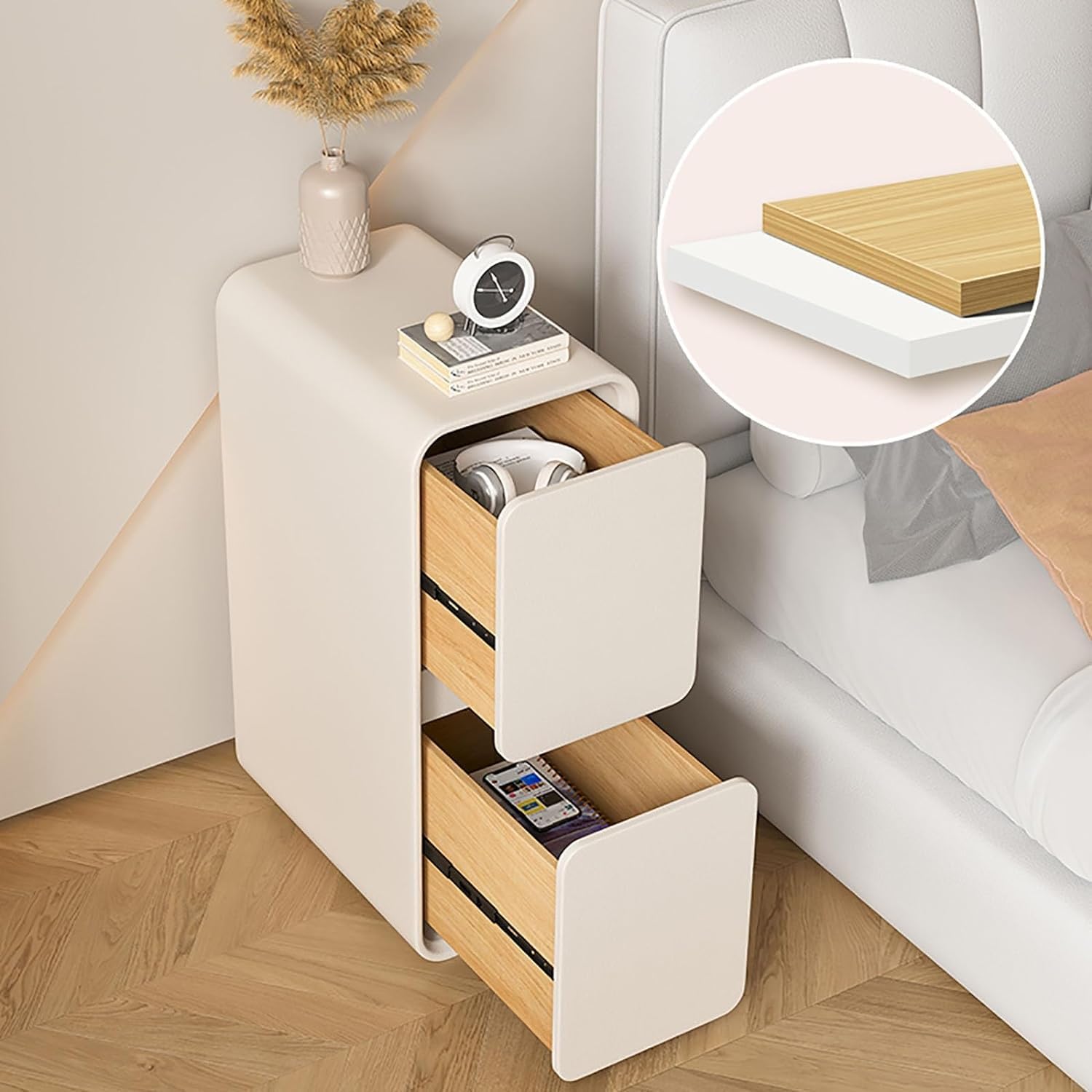 Extra Narrow Nightstand with 2 Solid Wood Drawers S741322