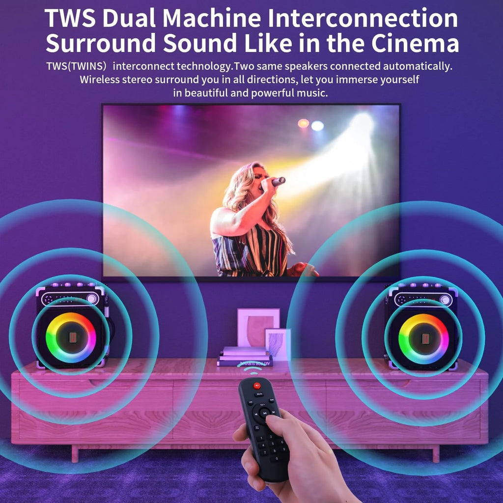 Karaoke Machine with 2 Wireless Microphones, Bluetooth Speaker J5747