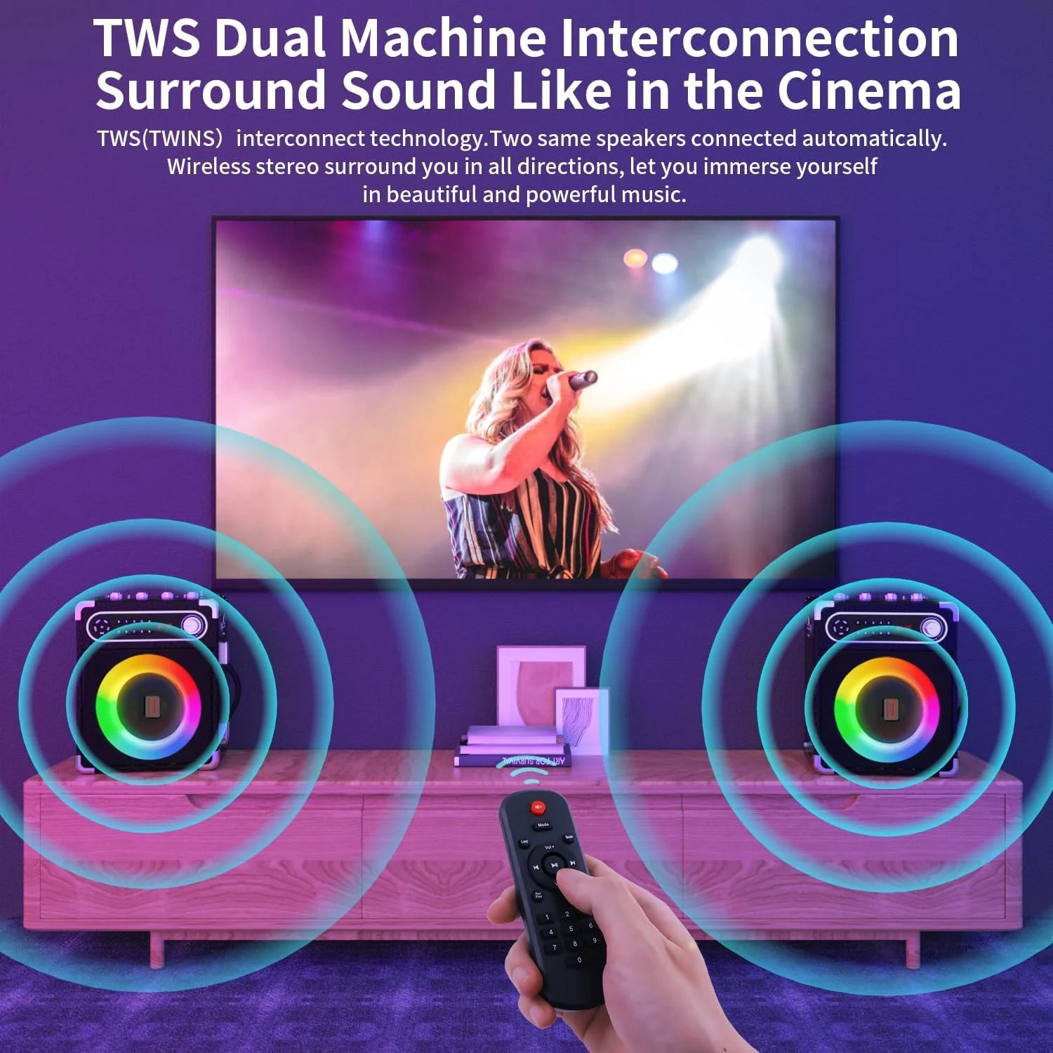 Karaoke Machine with 2 Wireless Microphones, Bluetooth Speaker J5747
