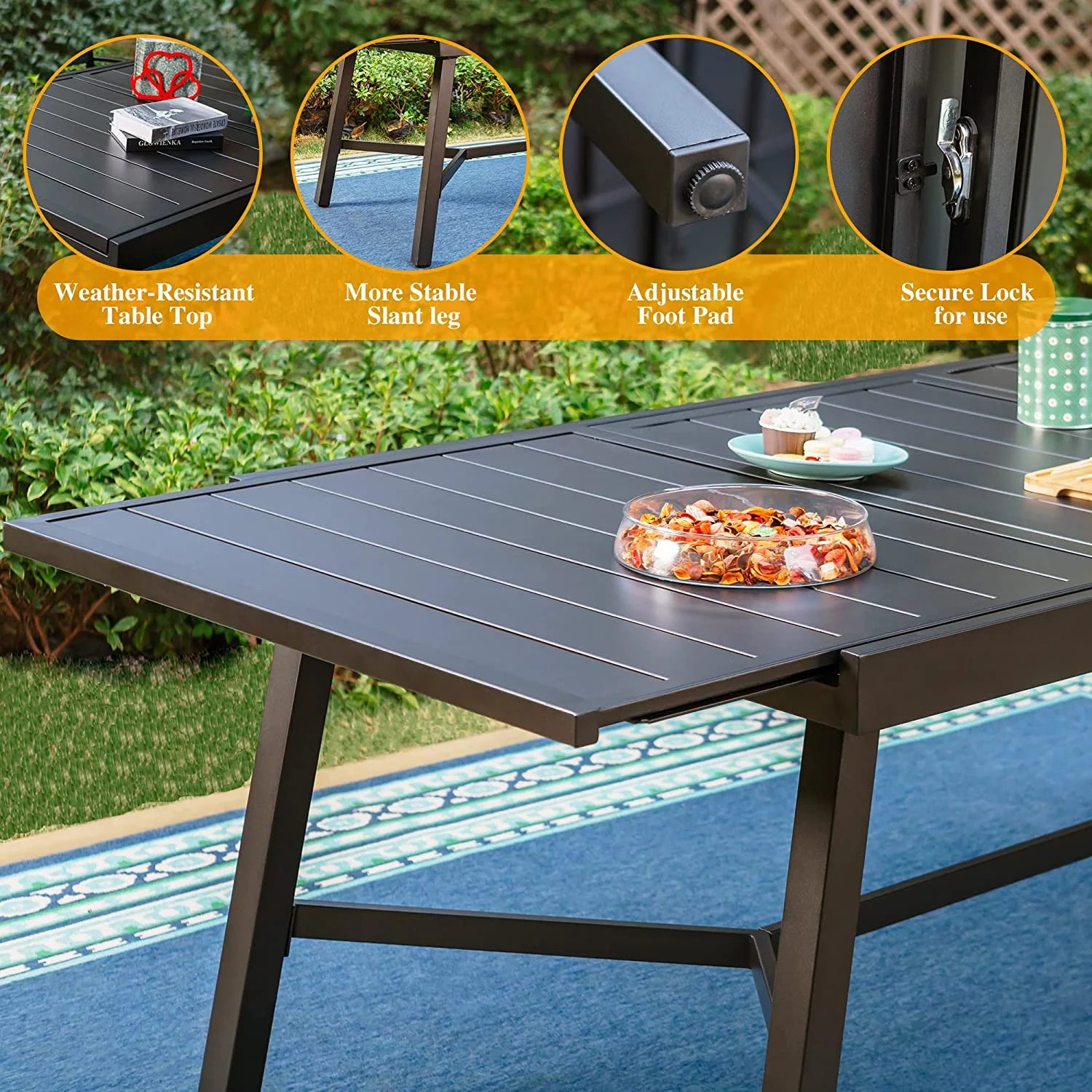 9 Piece Patio Dining Set with Padded Textilene Swivel Chairs and Expandable Table M775973
