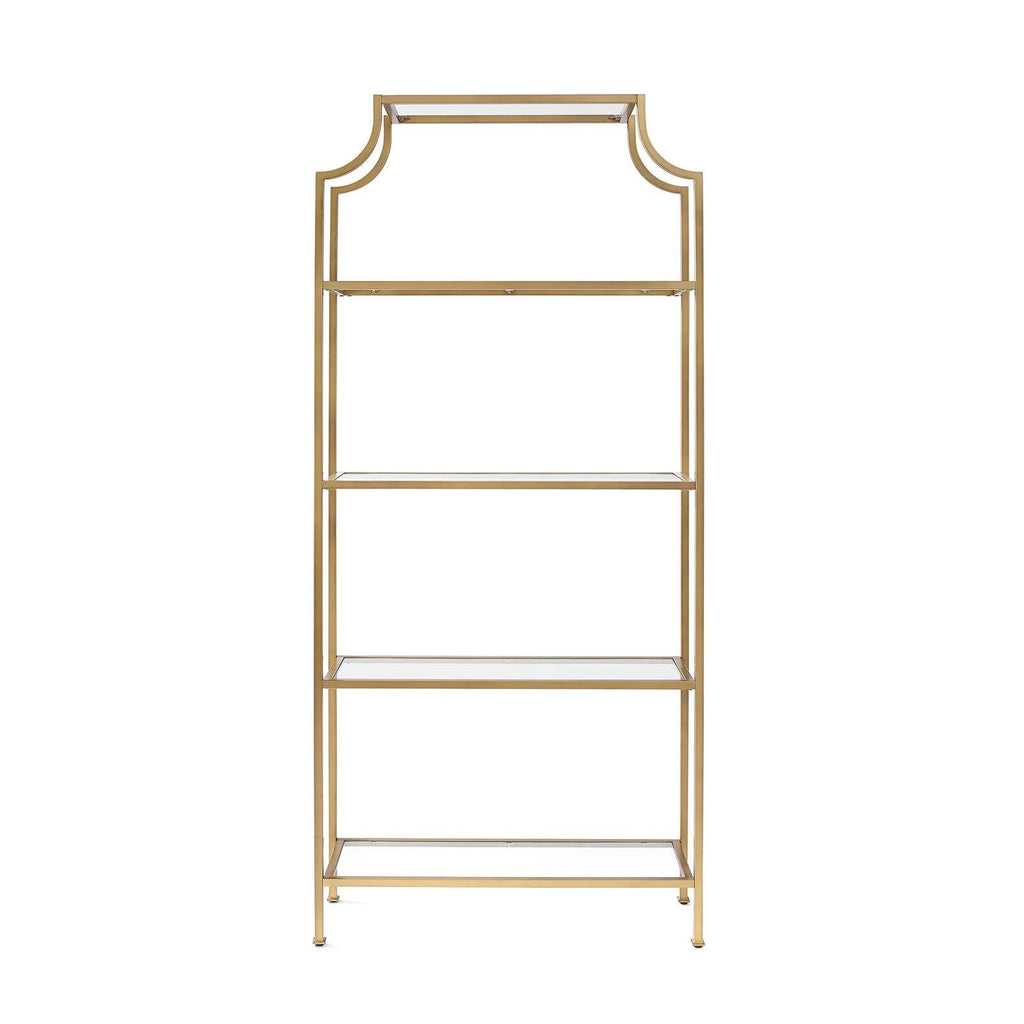 Antique Gold 4 Shelf Glass Metal Etagere Bookcase P6253