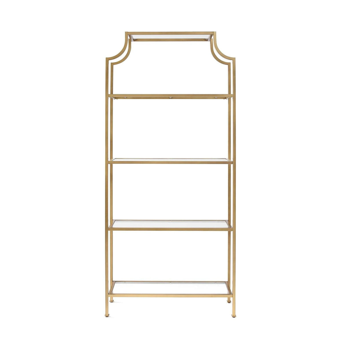 Antique Gold 4 Shelf Glass Metal Etagere Bookcase P6253