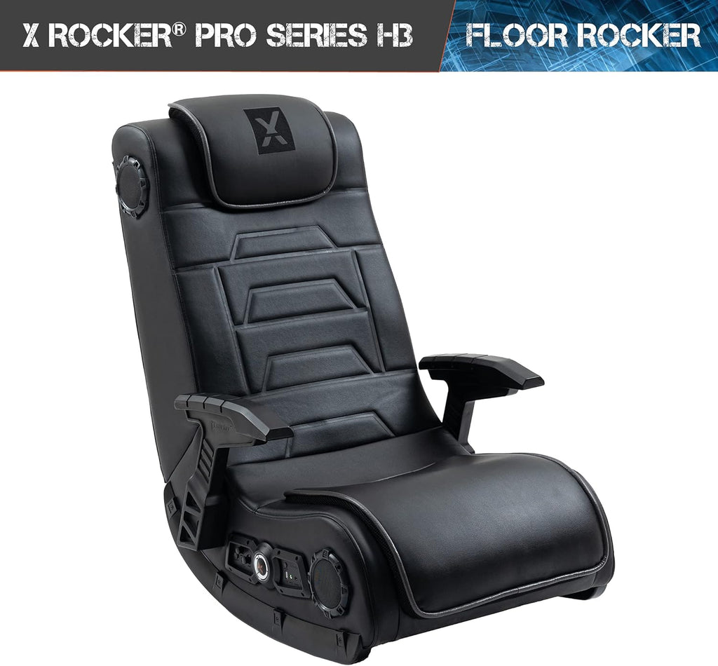 Black Leather Vibrating Floor Gaming Chair with Headrest Z23499