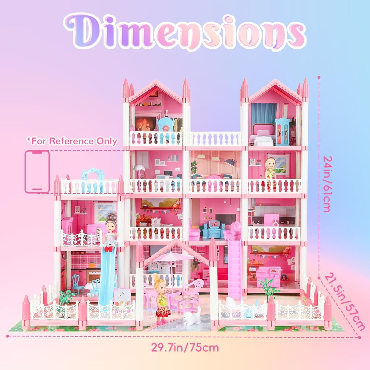 4-Story 15 Rooms Dollhouse with 3 Dolls, Lights, Furniture and Accessories P29161