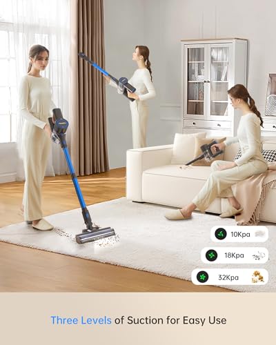 400W Lightweight Cordless Stick Vacuum with Detachable Battery (Blue) I346