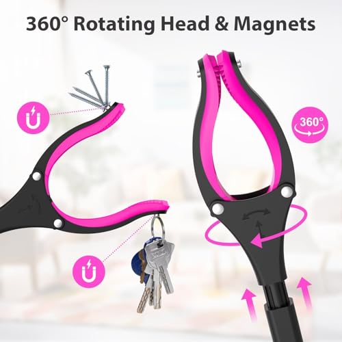 Pink Foldable Reacher Grabber Tool with 360° Rotating Jaw C15155