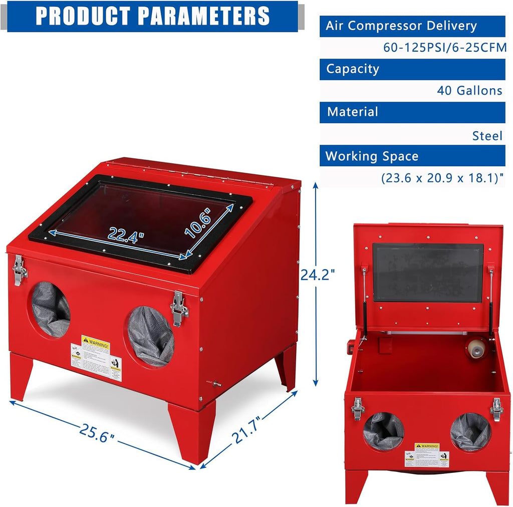 40 Gallon Portable Bench Top Sand Blasting Cabinet with Spray Gun F5797