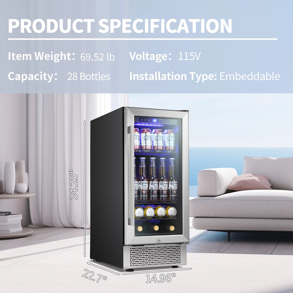 15 inch Beverage Refrigerator with Clear Glass Door Y85016