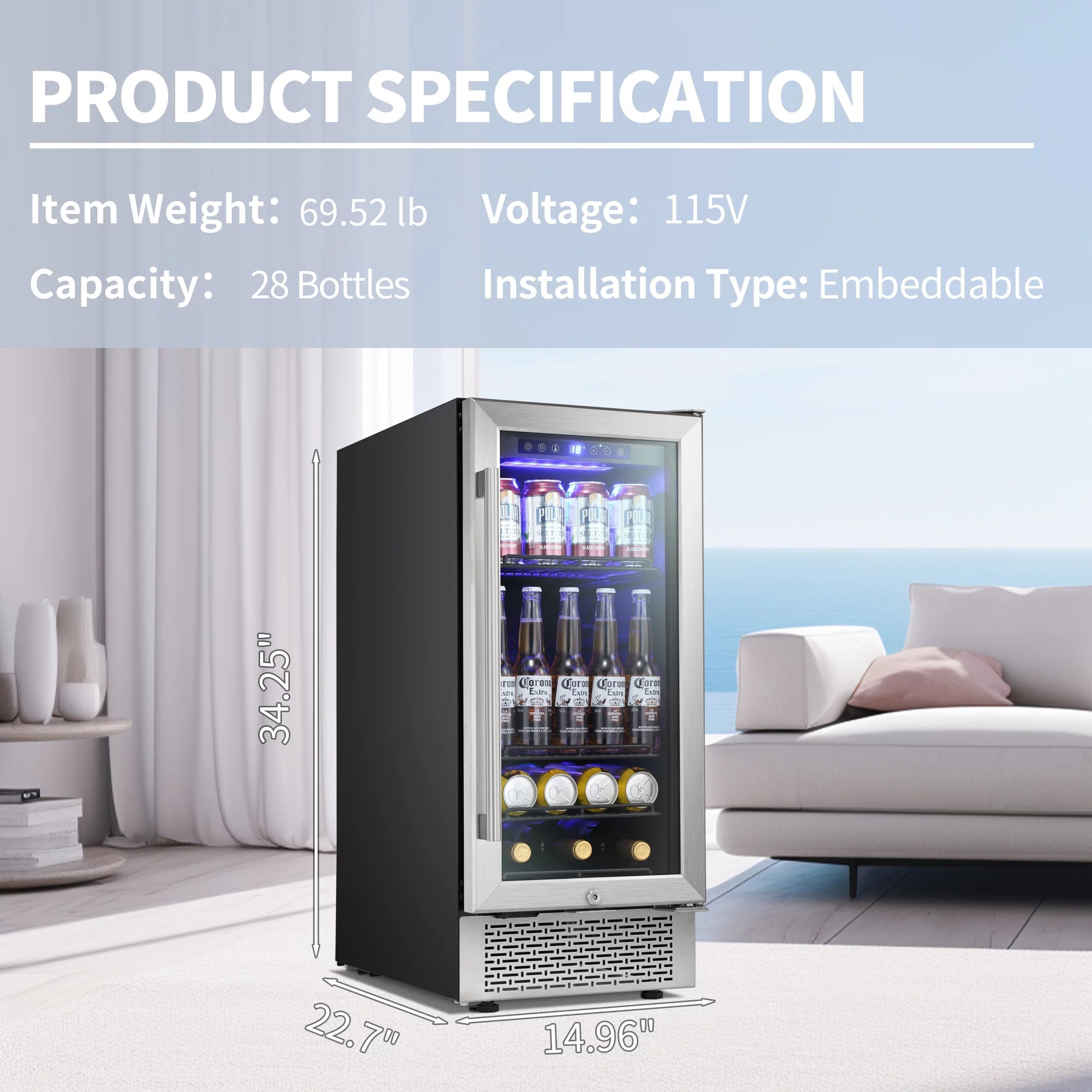 15 inch Beverage Refrigerator with Clear Glass Door Y85016